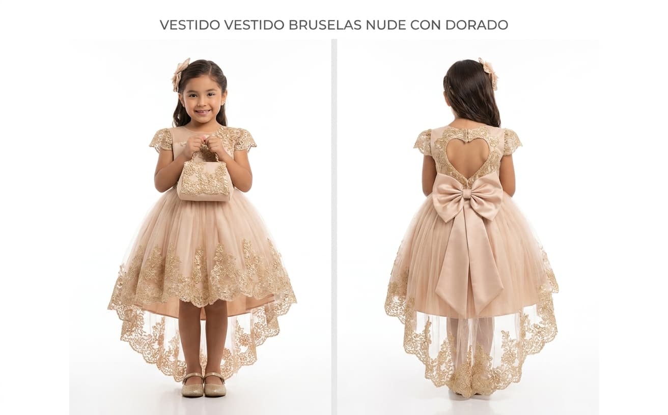 Vestido Bruselas Nude con Dorado — 10,12,14,16